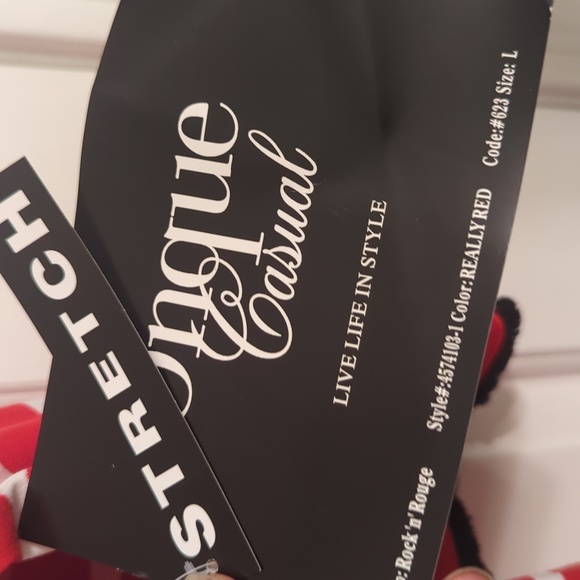 Onque Casual Red & White Striped Blouse Top Shirt, 3/4 sleeves Size Large NWT - Picture 7 of 11